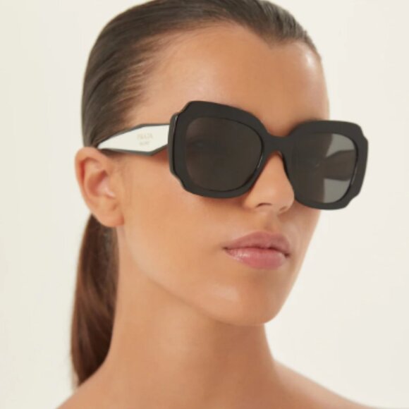 NEW PRADA PR16YS 09Q5S0 WOMEN OVERSIZED BLACK WHITE SUNGLASSES PRADA PR 16YS - Picture 3 of 12